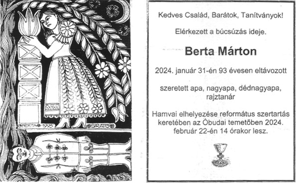 Berta Márton, gyászjelentés
