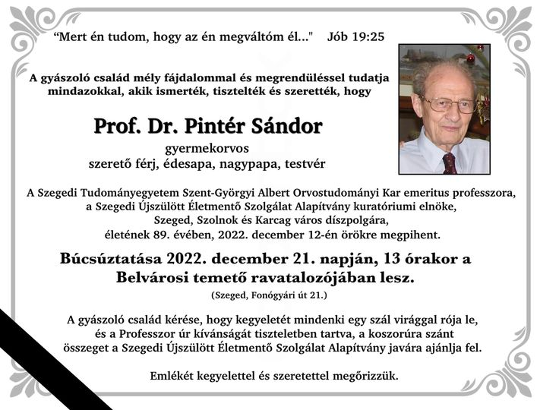 Prof. Dr. Pintér Sándor gyermekorvos, egyetemi tanár